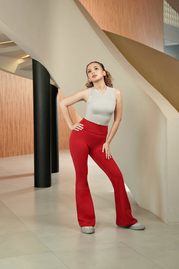YUVA Flared Long Legging Pants with Waist Ruch