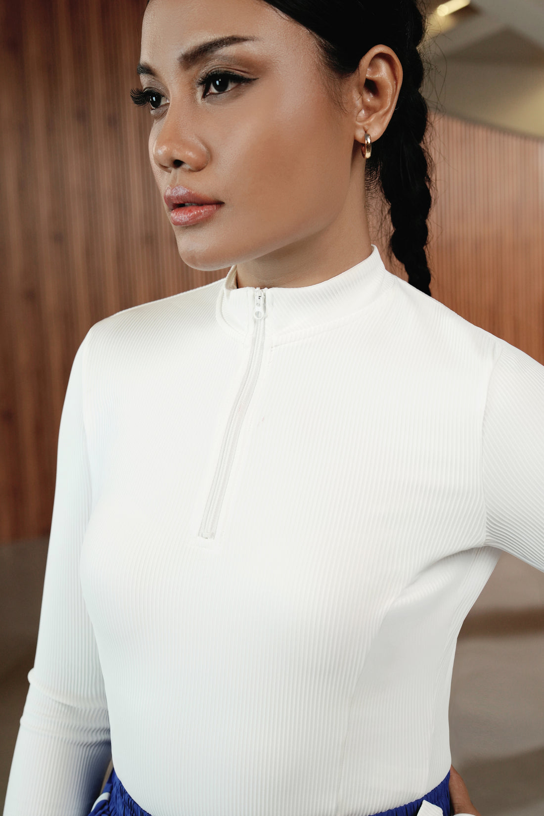 YUKI Corded Long Sleeve Half Zip Up Top