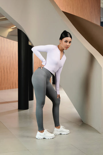 YANDA V Split Neck Long Sleeve Crop Top