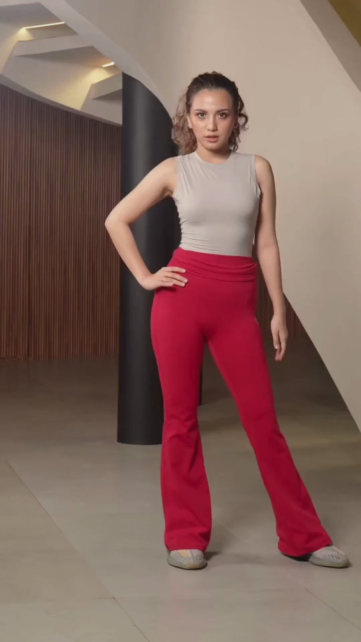 YUVA Flared Long Legging Pants with Waist Ruch